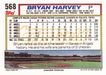 1992 Topps - Gold #568 Bryan Harvey Back