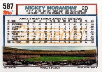 1992 Topps - Gold #587 Mickey Morandini Back