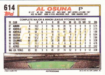 1992 Topps - Gold #614 Al Osuna Back