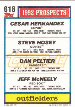 1992 Topps - Gold #618 Cesar Hernandez / Steve Hosey / Dan Peltier / Jeff McNeely Back