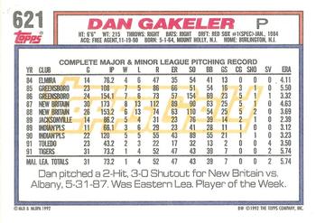 1992 Topps - Gold #621 Dan Gakeler Back