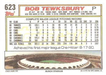 1992 Topps - Gold #623 Bob Tewksbury Back