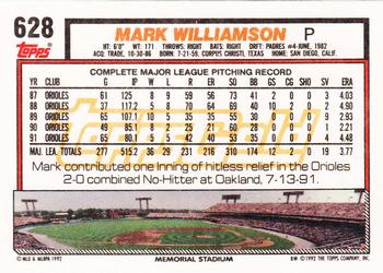 1992 Topps - Gold #628 Mark Williamson Back