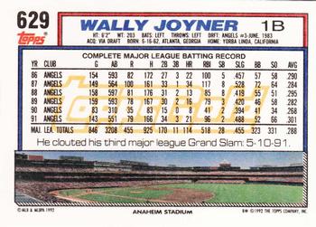 1992 Topps - Gold #629 Wally Joyner Back