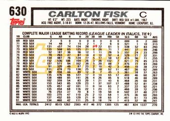 1992 Topps - Gold #630 Carlton Fisk Back