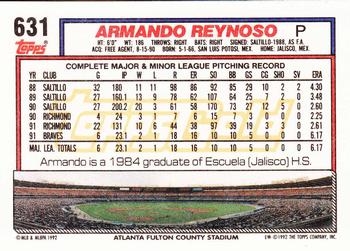 1992 Topps - Gold #631 Armando Reynoso Back