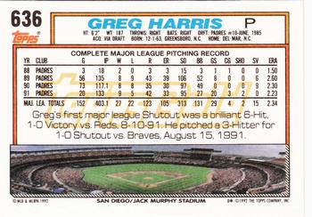 1992 Topps - Gold #636 Greg Harris Back