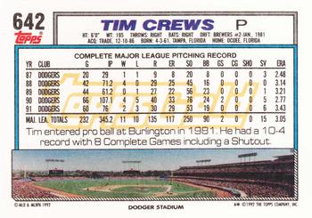 1992 Topps - Gold #642 Tim Crews Back