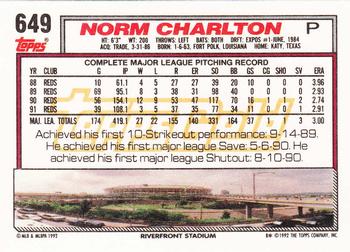 1992 Topps - Gold #649 Norm Charlton Back