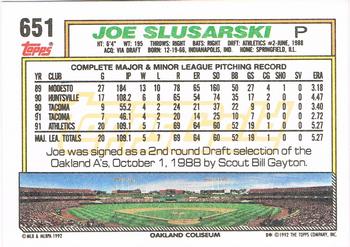 1992 Topps - Gold #651 Joe Slusarski Back