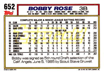 1992 Topps - Gold #652 Bobby Rose Back