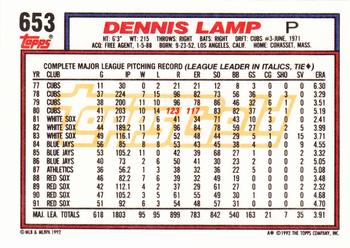 1992 Topps - Gold #653 Dennis Lamp Back