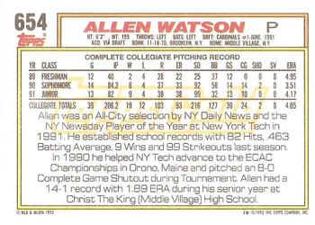 1992 Topps - Gold #654 Allen Watson Back