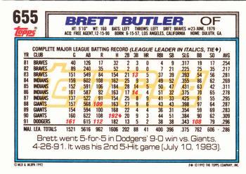 1992 Topps - Gold #655 Brett Butler Back