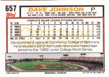 1992 Topps - Gold #657 Dave Johnson Back