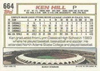 1992 Topps - Gold #664 Ken Hill Back