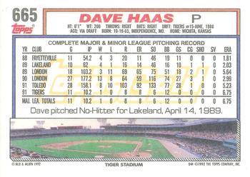 1992 Topps - Gold #665 Dave Haas Back