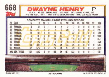 1992 Topps - Gold #668 Dwayne Henry Back