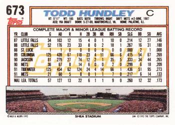 1992 Topps - Gold #673 Todd Hundley Back
