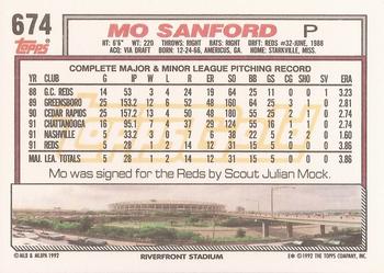 1992 Topps - Gold #674 Mo Sanford Back