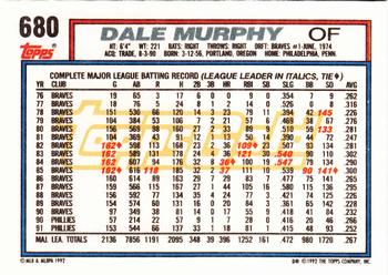 1992 Topps - Gold #680 Dale Murphy Back