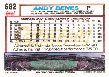 1992 Topps - Gold #682 Andy Benes Back