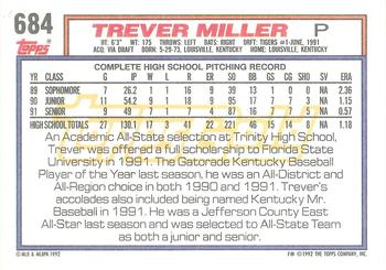 1992 Topps - Gold #684 Trever Miller Back