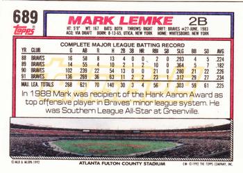 1992 Topps - Gold #689 Mark Lemke Back