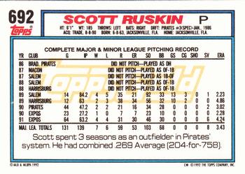 1992 Topps - Gold #692 Scott Ruskin Back