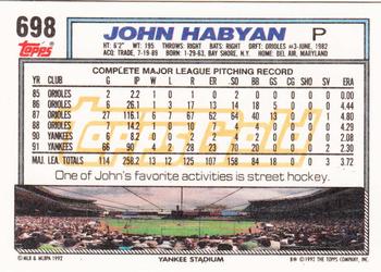 1992 Topps - Gold #698 John Habyan Back