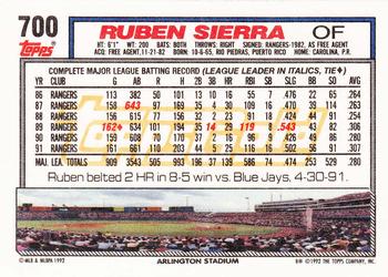 1992 Topps - Gold #700 Ruben Sierra Back