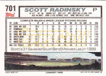 1992 Topps - Gold #701 Scott Radinsky Back