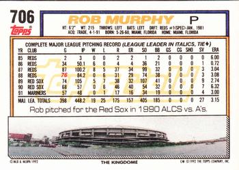 1992 Topps - Gold #706 Rob Murphy Back