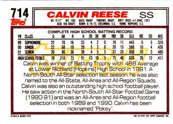 1992 Topps - Gold #714 Calvin Reese Back