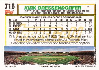 1992 Topps - Gold #716 Kirk Dressendorfer Back