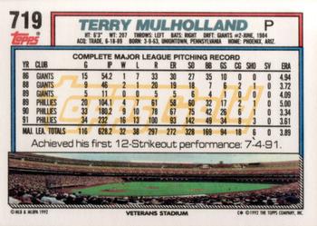 1992 Topps - Gold #719 Terry Mulholland Back
