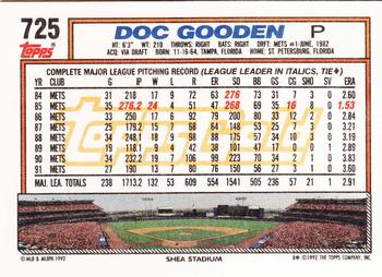 1992 Topps - Gold #725 Doc Gooden Back