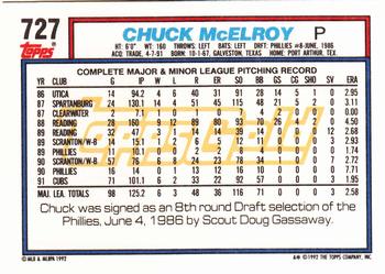 1992 Topps - Gold #727 Chuck McElroy Back