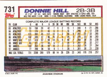 1992 Topps - Gold #731 Donnie Hill Back