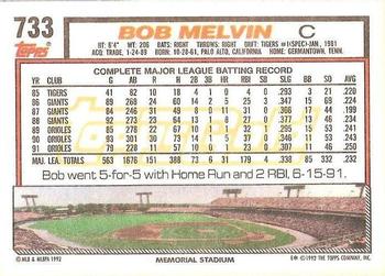 1992 Topps - Gold #733 Bob Melvin Back