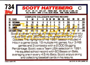 1992 Topps - Gold #734 Scott Hatteberg Back