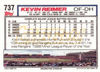 1992 Topps - Gold #737 Kevin Reimer Back