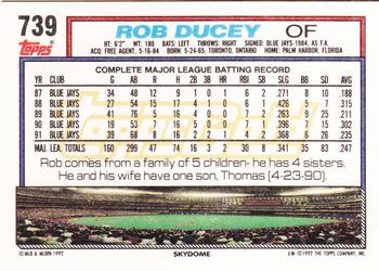 1992 Topps - Gold #739 Rob Ducey Back