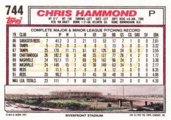 1992 Topps - Gold #744 Chris Hammond Back