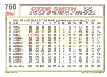 1992 Topps - Gold #760 Ozzie Smith Back