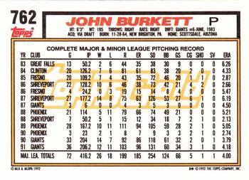 1992 Topps - Gold #762 John Burkett Back