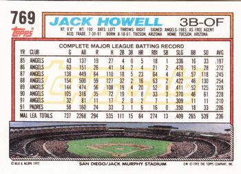 1992 Topps - Gold #769 Jack Howell Back