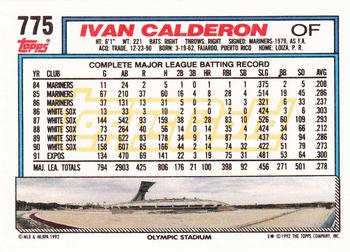 1992 Topps - Gold #775 Ivan Calderon Back