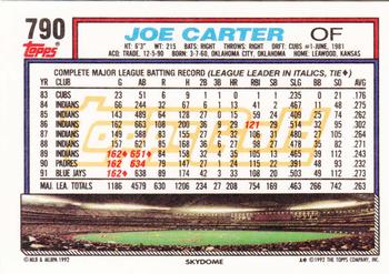 1992 Topps - Gold #790 Joe Carter Back