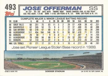 1992 Topps - Gold #493 Jose Offerman Back